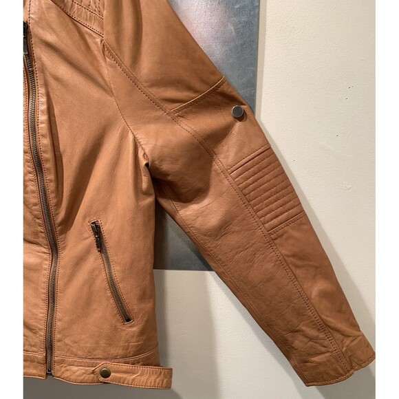 Corbani Quilted Shoulder Brown Asymmetrical Leather Womens Moto Jacket Size XL - Picture 12 of 16